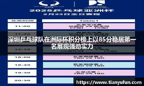 深圳乒乓球队在洲际杯积分榜上以85分稳居第一名展现强劲实力